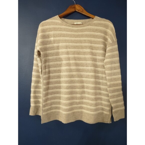 Adrienne Vittadini Cashmere Neutral Stripe. Crewneck Sweater Small *Flaw - Picture 1 of 7